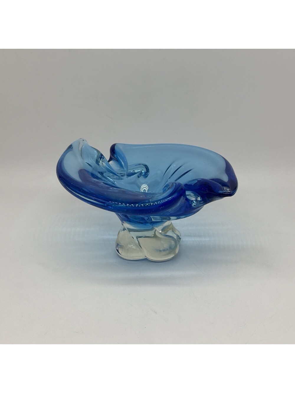 CHALET Canada Vintage 60s Blue Art Glass Cigar Bowl Footed Ashtray MCM